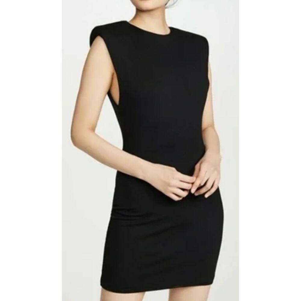 Reformation Rumi Black Sleeveless Mini Dress Padded Shoulders XL LBD Bodycon
